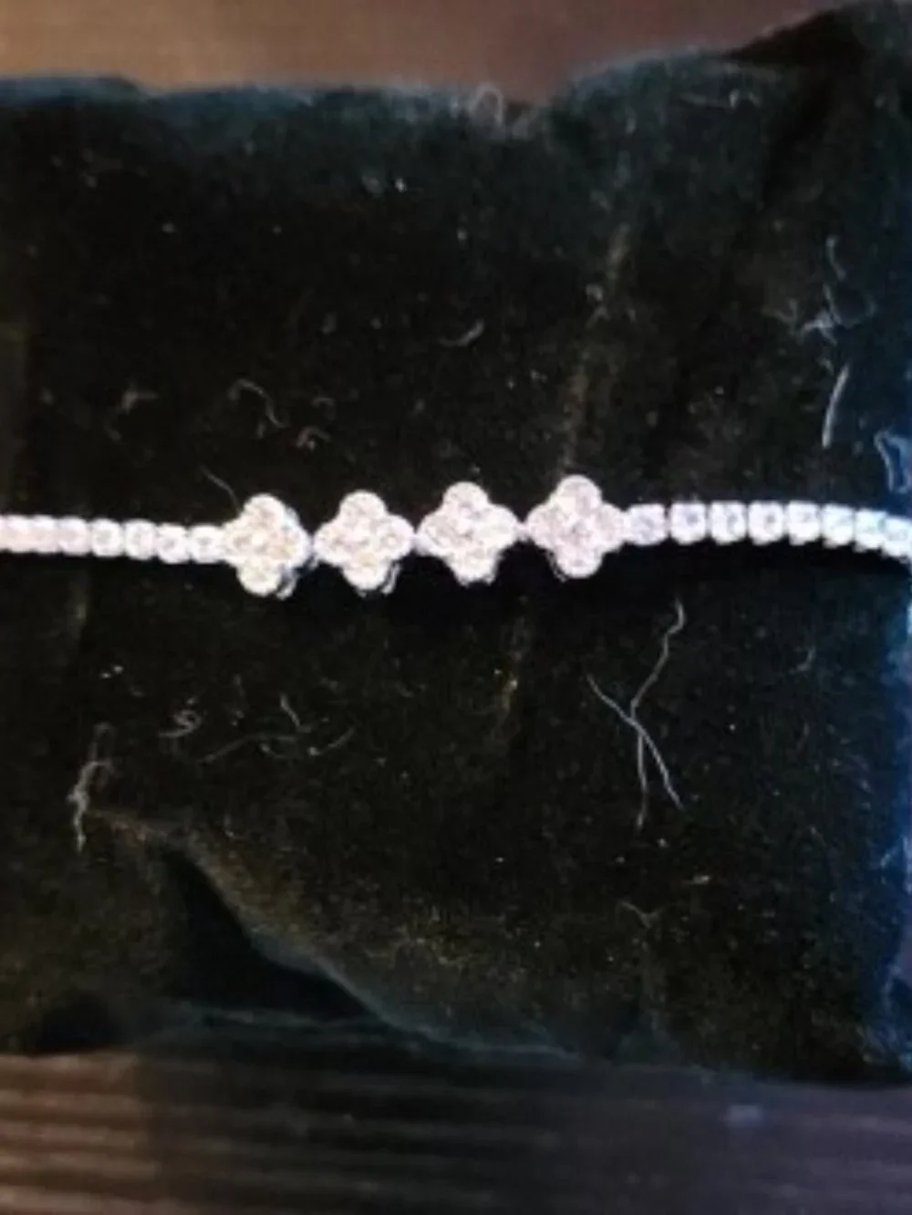 Silver-Tone White Crystal Clover Tennis Bracelet